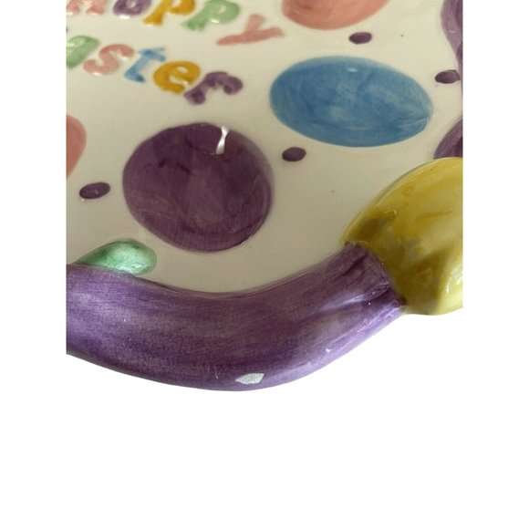 Hoppy Easter Plate Ceramic 8 Easter Egg Tray Holder 10" x 10 1/2" x 3 1/4 - Picture 7 of 9